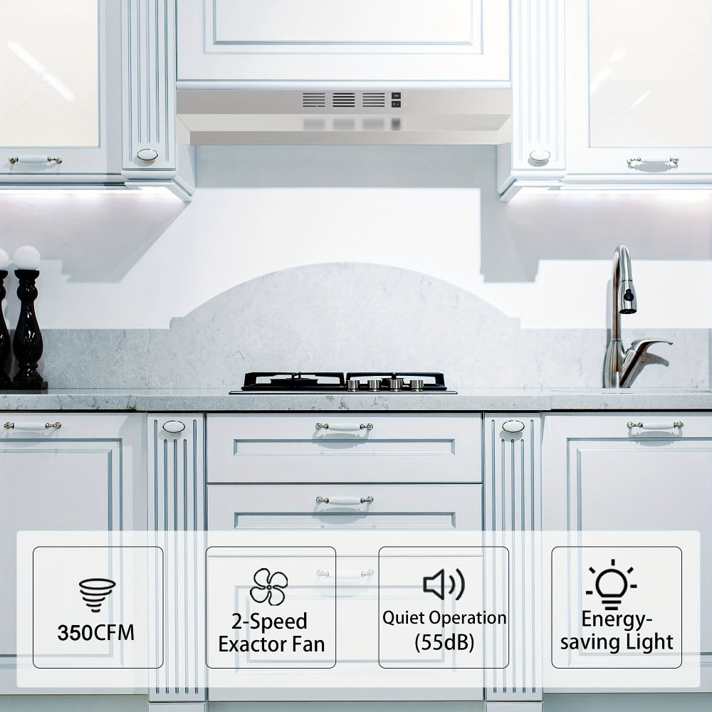 Range Hood 30 Inch Under Cabinet | Ducted & Ductless Convertible Kitchen Vent Hood with LED Light & 2-Speed Exhaust Fan, Stainless Steel – Black, White & Silver, Easy Install