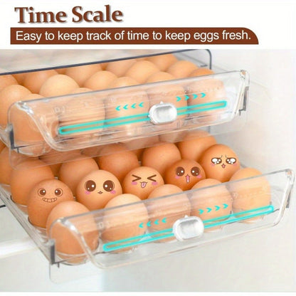 Egg Storage Box for Refrigerator 40 Eggs - Transparent Double-Layer Drawer Style Egg Container, Fresh-Keeping Stackable Egg Holder for Fridge, Kitchen Egg Organizer with Lid
