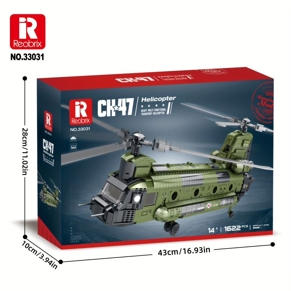 Chinook Helicopter Building Blocks Set 1622 Pcs – US Military CH-47 Transport Helicopter MOC Model Kit Adults Teens Aviation Military Fan Christmas Birthday Father's Day Gift