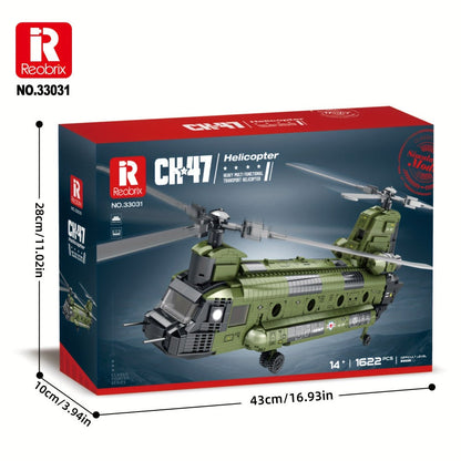 Chinook Helicopter Building Blocks Set 1622 Pcs – US Military CH-47 Transport Helicopter MOC Model Kit Adults Teens Aviation Military Fan Christmas Birthday Father's Day Gift