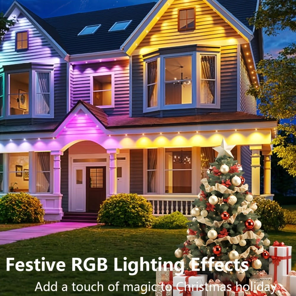 Permanent Outdoor Lights RGB LED Eave Lights with App & Remote Control, IP67 Waterproof, Music Sync, Timer, Triangular Lens Effect, for Christmas Halloween Holiday Everyday Accent Lighting – 15ft to 500ft
