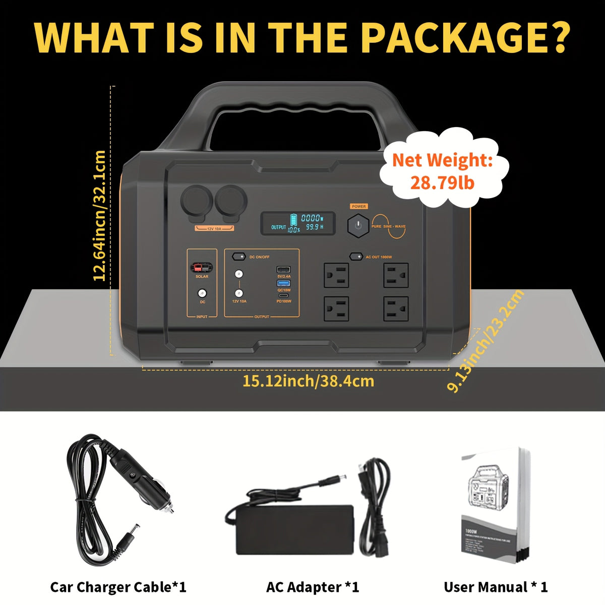300W/1000W Portable Power Station, 299Wh/1024Wh Solar Generator with AC Qutlet/2 DC Ports/3 USB Ports Backup Battery/Power Supply for Qutdoor Trip RV Camping Emergency Survival Gear Travel Hunting Fishing Emergency (Excluding Solar Panels)