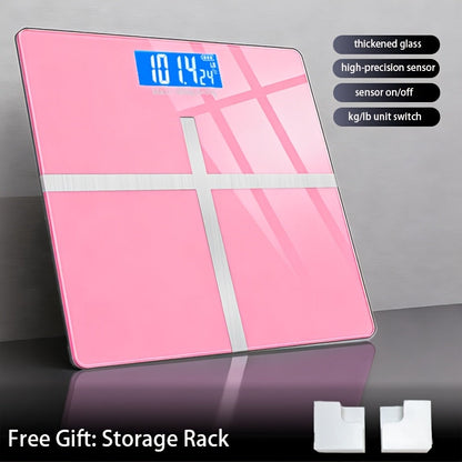 Digital Bathroom Scale with LCD Temperature Display – 396 lb High-Precision Weight Scale, KG/Pounds Switchable, Wide Non-Slip Platform, Available with HD LED Upgrade, Waist Strap & Storage Rack