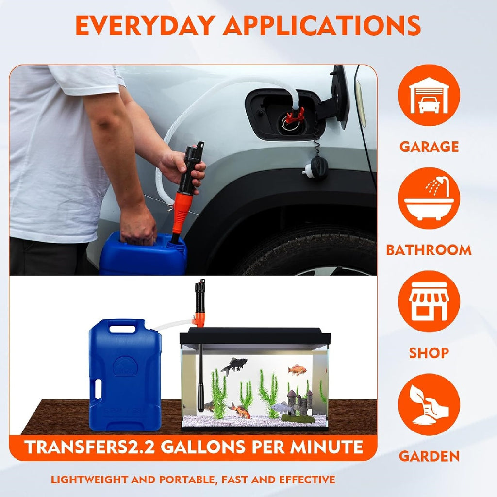 Portable Transfer Pump Battery Operated Electric Siphon Pump for Gas, Fuel, Diesel Transfer 2.6 GPM Flow Oil Extractor -Easy to Use Hand Fuel Pump, Multi-Use Siphon Fuel Transfer Pump