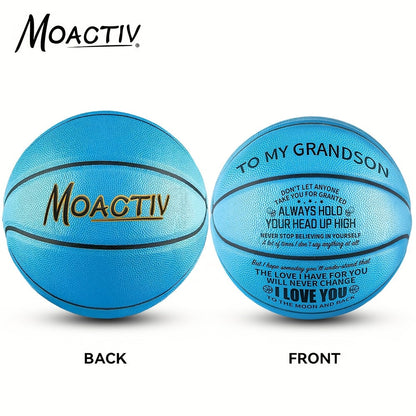 Engraved Basketball Gift for Grandson & Son - Size 7 PU Indoor Outdoor with Pump, Inspirational Message, Birthday Christmas Gift, Multi-Color