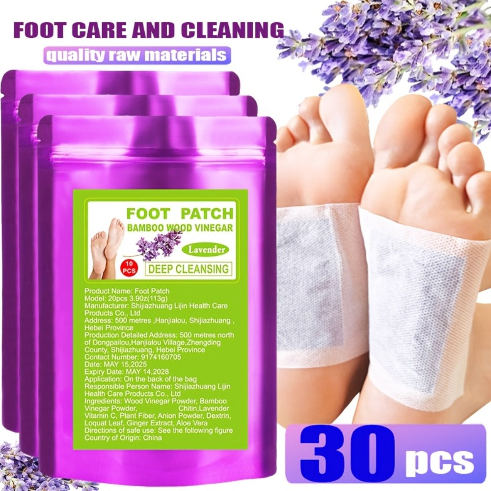 Detox Foot Patches with Bamboo Vinegar Ginger & Lavender — Natural Plant Formula Deep Cleansing Overnight Foot Pads, Moisturizing Soothing Foot Care for Tired Aching Feet, Home Spa Wellness Gift