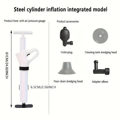 Heavy-Duty Drainage Spray Gun with Adjustable Pressure - Air Plunger Tool for Unclogging Toilets Sinks & Floor Drains, No Electricity Needed, Durable Plastic Design, 1pc White