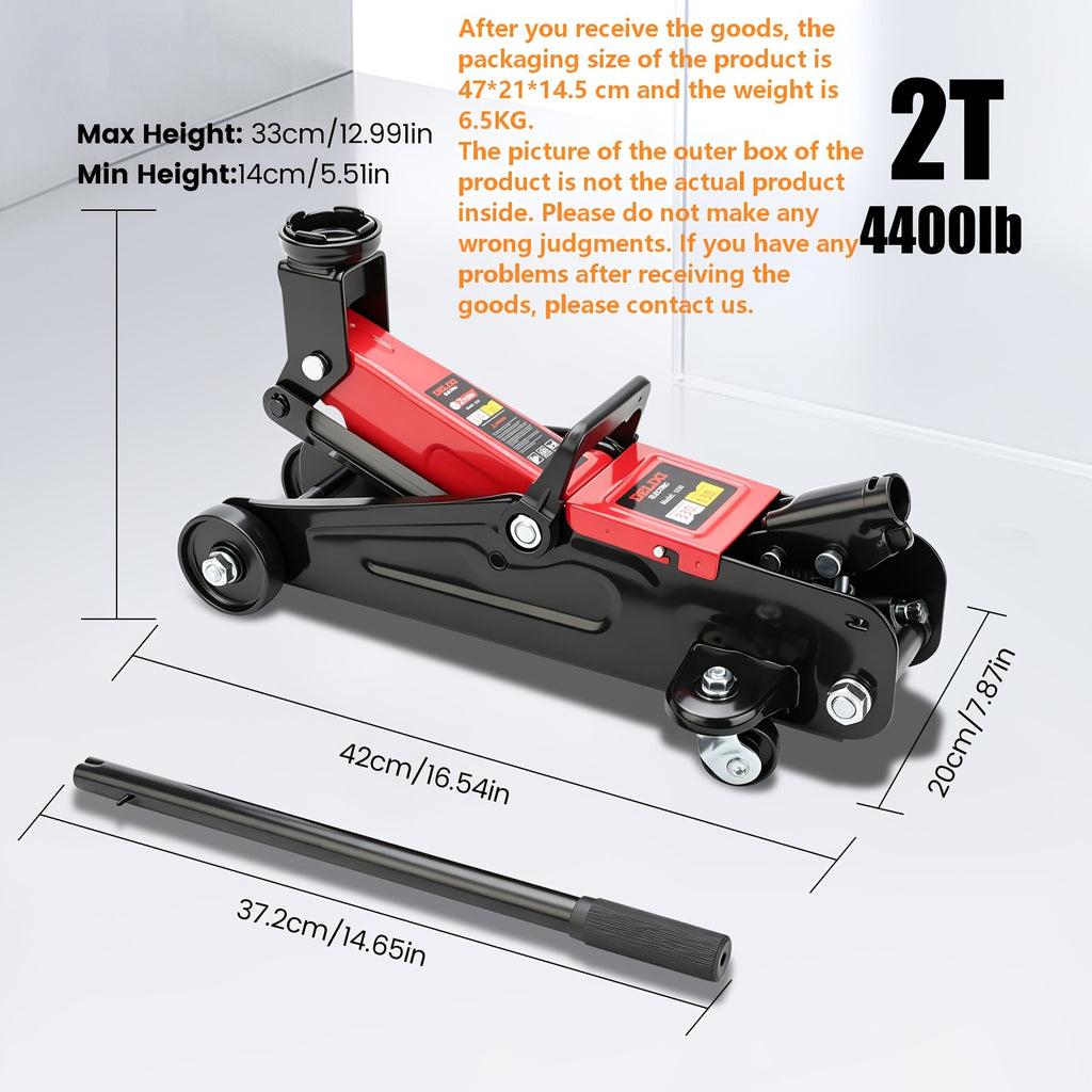 2-ton Grounded Lifting Pump - Single-cylinder Downward-pressing Hydraulic Car Jack, with Lifting Range Of 3.2 Inches to 11.6 Inches (orange), 3.2 Inches to 13 Inches (red), Suitable for Vehicle Maintenance