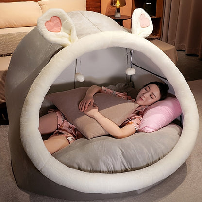 Human Dog Bed 51"x40"x30" Oversized Foldable Plush Washable Large Dog Bed with Super Soft Cushion for People & Pets, Giant Lounger Shared Bed for Large Dogs & Adults, Grey & Pink