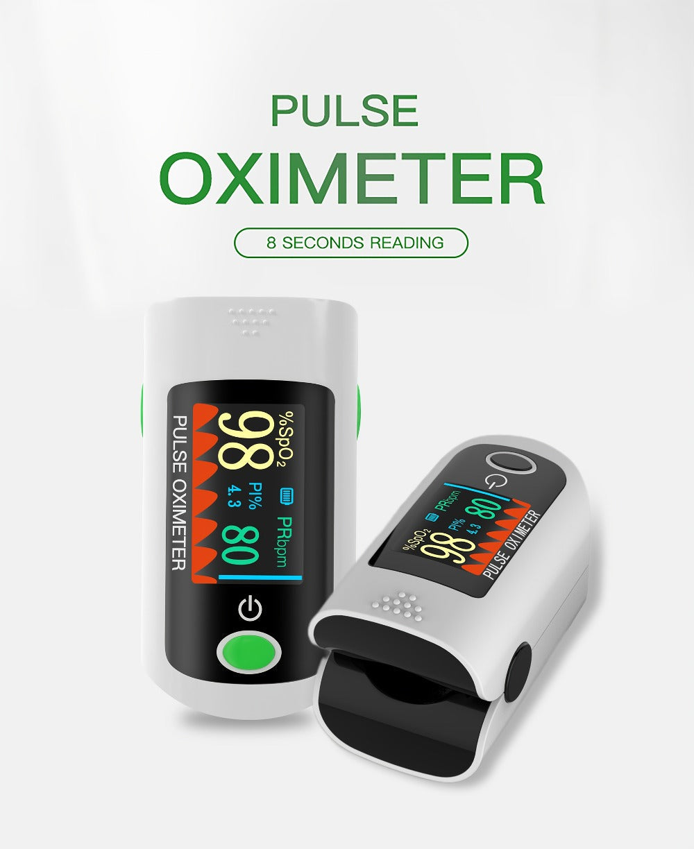 Fingertip Pulse Oximeter Blood Oxygen Monitor – SpO2, Heart Rate & Perfusion Index Display, Digital Finger Clip O2 Meter for Home Use & Sports, Batteries Included