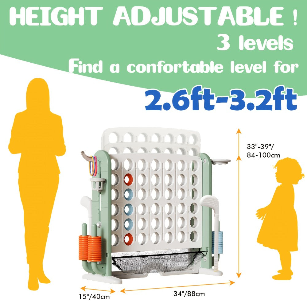 4-in-1 Giant Connect Four Game Set for Kids & Adults – Adjustable Height with Basketball Hoop, Golf Putting, Ring Toss & Jumbo 4-to-Score, Indoor Outdoor Family Party Game