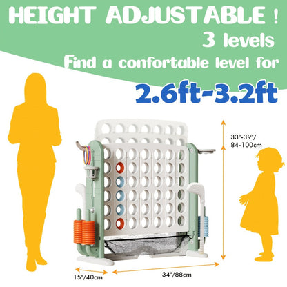 4-in-1 Giant Connect Four Game Set for Kids & Adults – Adjustable Height with Basketball Hoop, Golf Putting, Ring Toss & Jumbo 4-to-Score, Indoor Outdoor Family Party Game