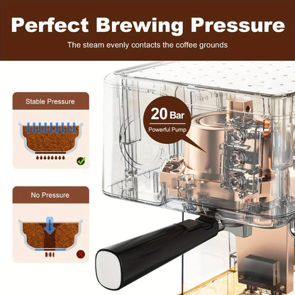 20 Bar Espresso Machine 950W – Stainless Steel Espresso & Cappuccino Latte Maker with Steam Wand Milk Frother, 49.03oz Water Tank, ESE Pod Filter, Home Barista Coffee Machine – Black, Pressure Gauge
