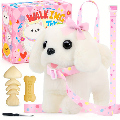 Walking Barking Dog Toy Electronic Interactive Puppy Plush with Tail Wagging Leash Bow Soft Stuffed Animal Birthday Christmas Easter Gift for Kids Girls Toddlers