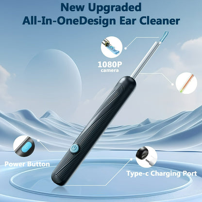 Ear Wax Removal Camera Visual Ear Cleaner 1080P HD – 6 Safety Ear Spoons 7-Piece Kit, USB Charging, Real-Time Smartphone Inspection, Portable Ear Cleaning Tool for Adults Kids, Black and White