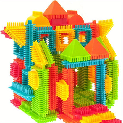 Hedgehog Building Blocks 150 Pieces – Soft Interlocking Bristle Blocks STEM Educational Toy for Toddlers & Preschool Kids, Creative Construction Playset, Birthday Gift for Boys & Girls Ages 3+