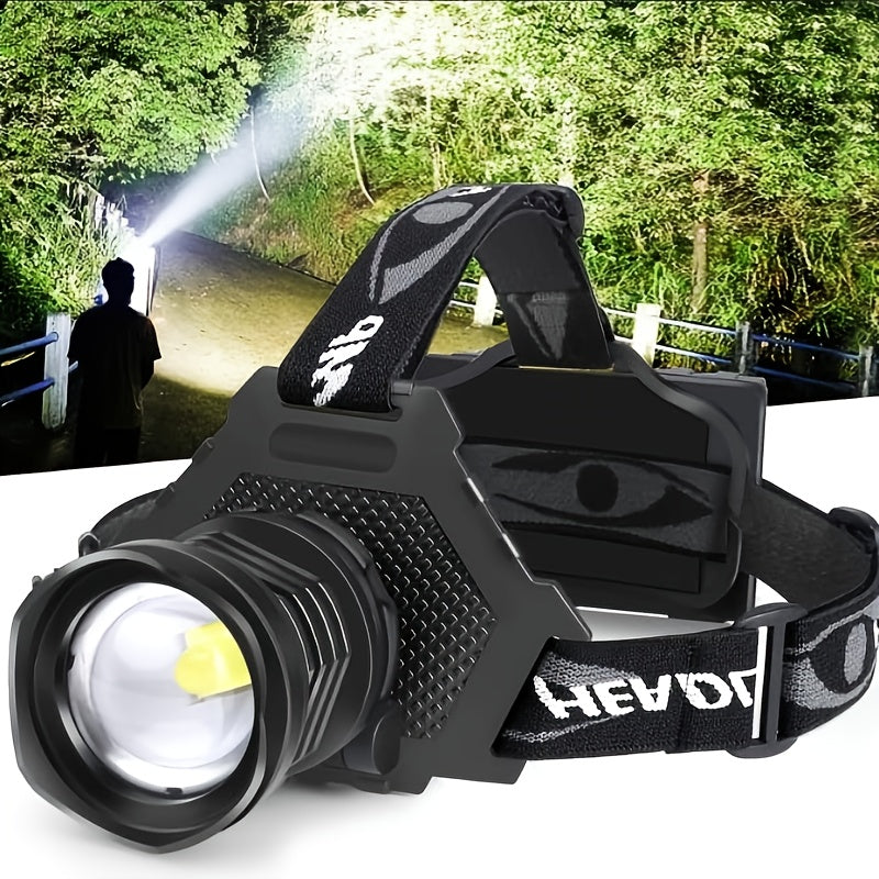 LED Headlamp 1700LM XHP-70 Aluminum Alloy with 6000mAh Rechargeable Battery – 3 Modes Adjustable Spotlight Floodlight Head Lamp for Camping Hiking Hunting Fishing Outdoor Adventure