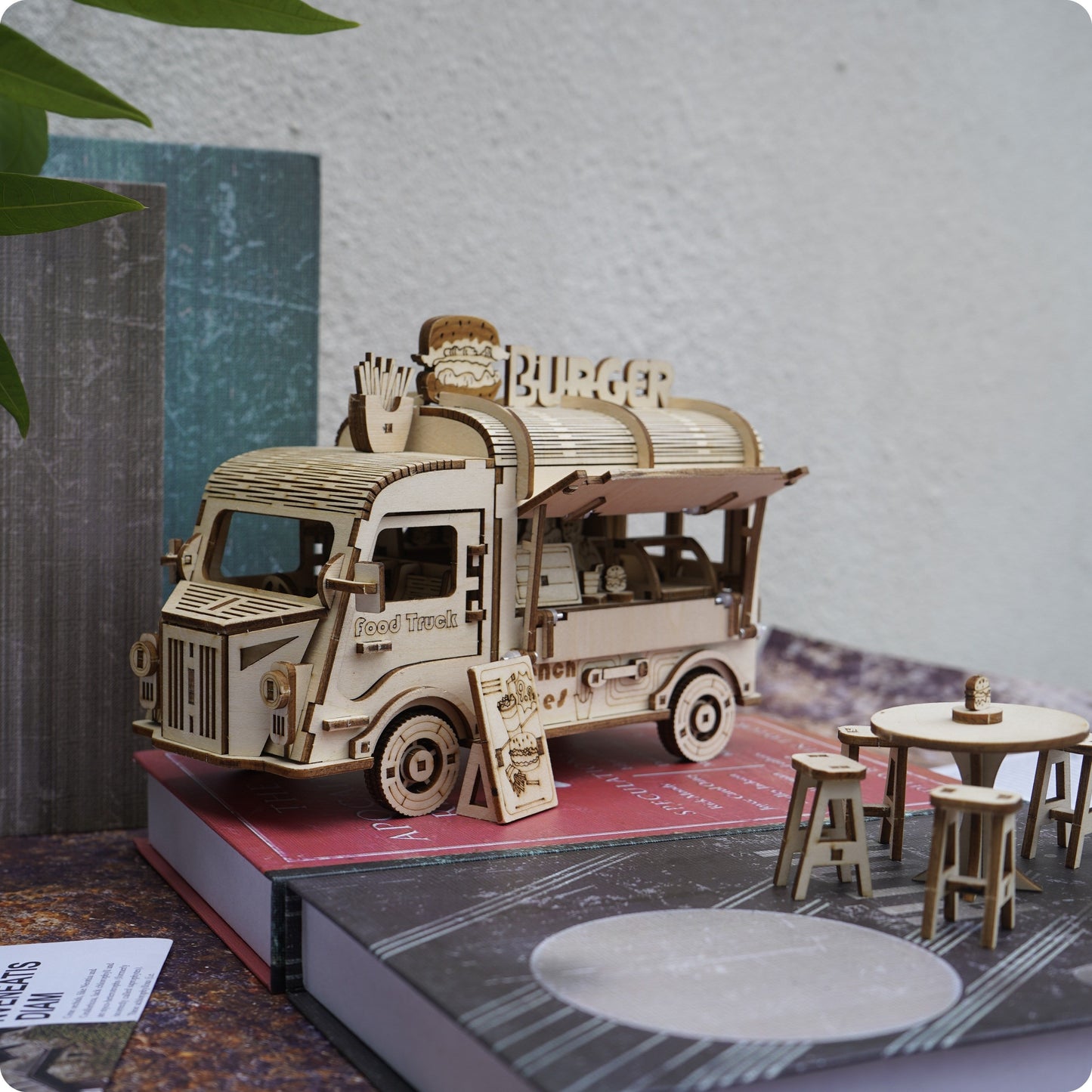Basswood Food Truck 3D Puzzle Model Kit – DIY Building Toy for Kids & Adults, Yellow Miniature Snap-Fit Craft, Creative Birthday Halloween Christmas Gift for Boys Girls