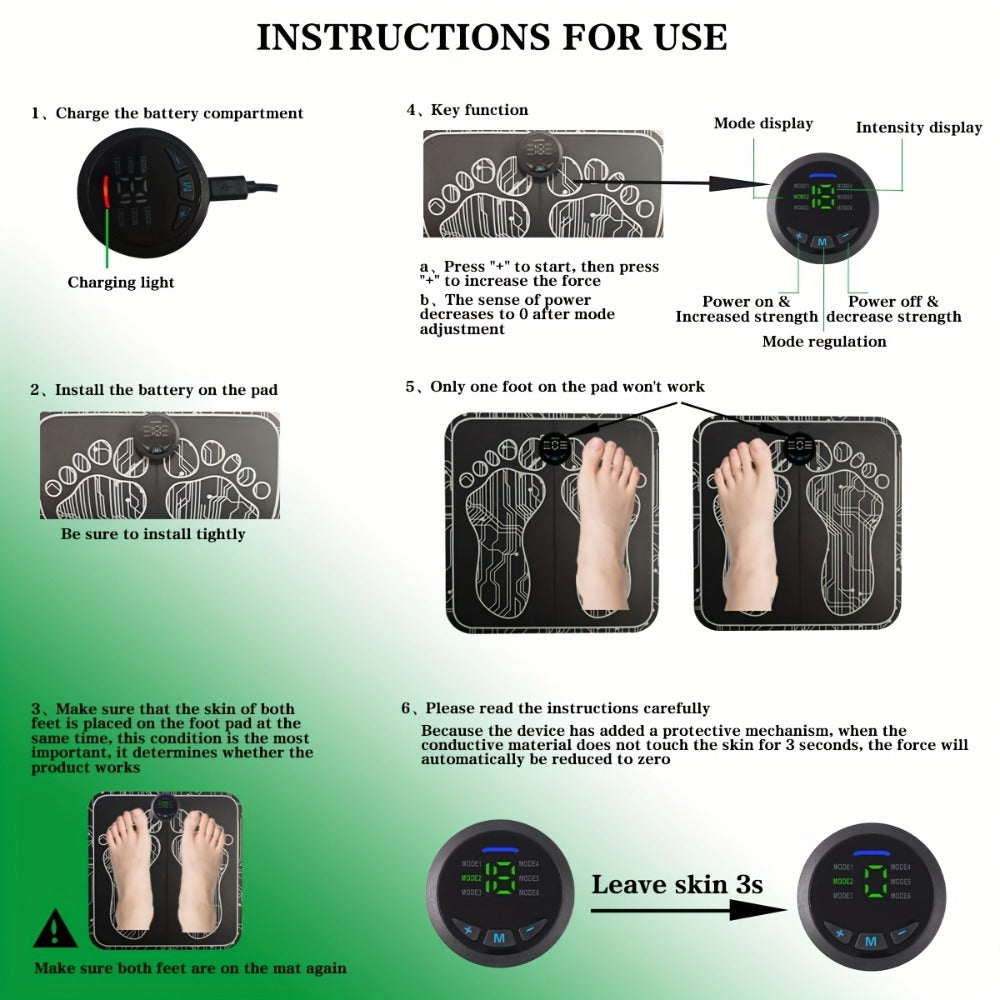 EMS Foot Massager Pad with TENS Therapy – Portable Electric Foot Massage Machine, Reusable Pad, Multiple Mode Adjustment, Pain Relief for Plantar Fasciitis & Tired Feet