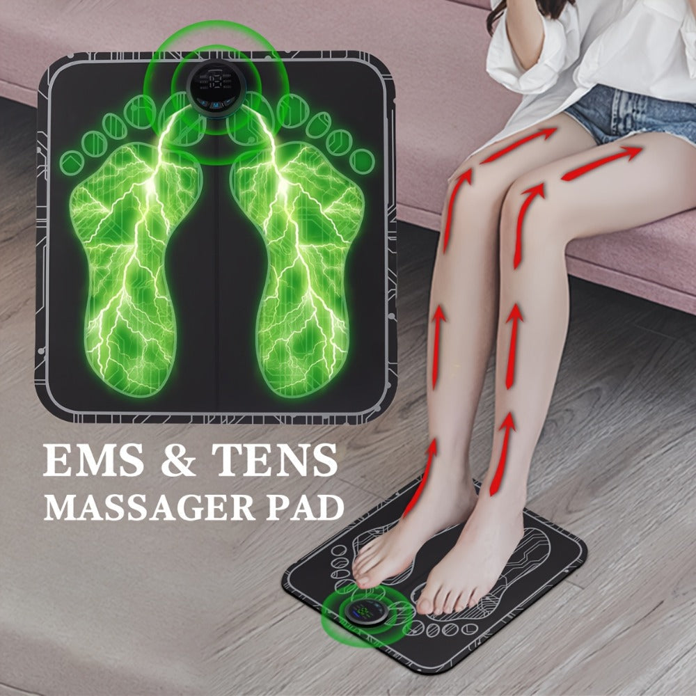 EMS Foot Massager Pad with TENS Therapy – Portable Electric Foot Massage Machine, Reusable Pad, Multiple Mode Adjustment, Pain Relief for Plantar Fasciitis & Tired Feet