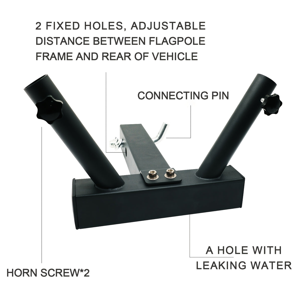 Dual Hitch Truck Flag Pole Holder | Metal Car Receiver Flag Pole Mount for Standard 2 Inch Hitch, Compatible with JEEP, Truck, SUV, RV, Pickup, Camper, Trailer with Anti-Wobble Screw