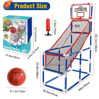 Kids Arcade Basketball Game Set with Hoop & 4 Soft Balls – Indoor Outdoor Sport Play for Ages 3+, Thick PVC Frame, Air Pump Included | Best Birthday Christmas Holiday Gift for Boys and Girls