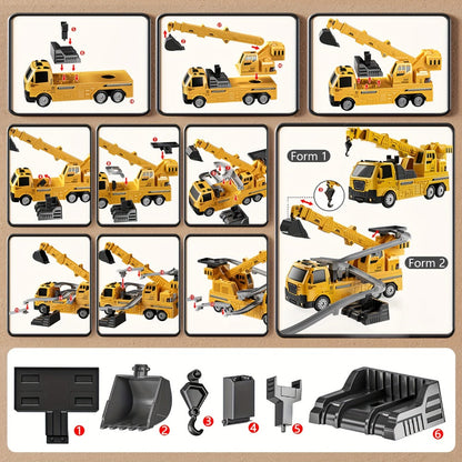 3-in-1 Crane Excavator & Racing Track Toy Set for Kids Ages 3+ – Construction Vehicle Playset with Lights & Sounds, 8 Cars Included, STEM Birthday Christmas Gift for Boys Toddlers