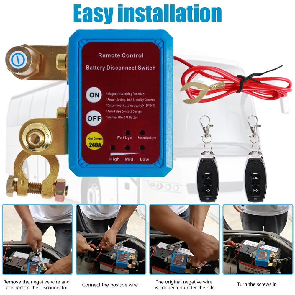Battery Disconnect Switch Remote 12V 24V 240A – Wireless Kill Switch Auto Cut-Off Magnetic Relay, Anti-Drain Anti-Theft for Car Truck RV ATV UTV Boat Motorcycle Trailer