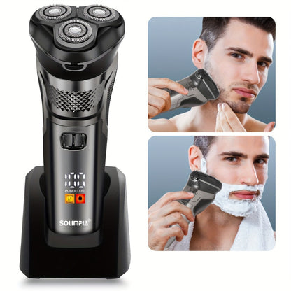Men's Electric Rotary Shaver with 3D Flexible Floating Heads – USB Rechargeable Cordless Electric Razor with Adjustable Trimmer for Close Comfortable Shave, Dark Grey