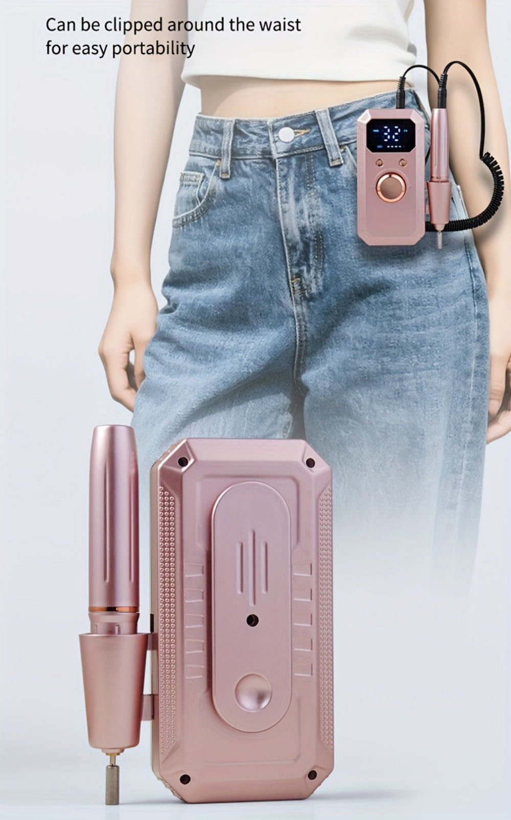 Electric Nail Drill Rechargeable 11 Grinding Heads & 20 Sanding Rings High-Speed Nail Grinder Machine for Acrylic Gel Natural Nails - Home Salon Manicure Pedicure Tool, Grey Rose Gold White