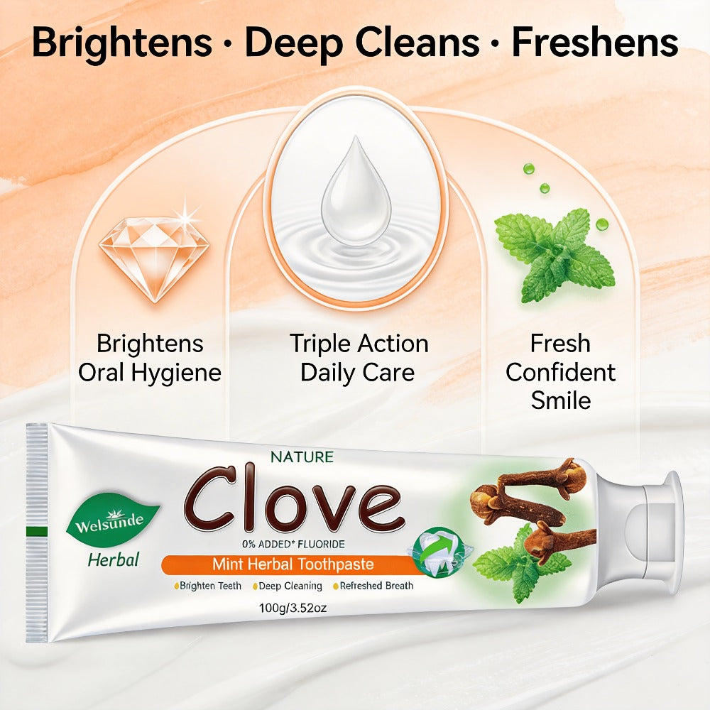 Herbal Toothpaste with Clove & Mint – Fluoride Free Deep Cleaning Whitening Toothpaste for Sensitive Gums, Natural Breath Freshener with Herbal Extracts, Daily & Travel Oral Care for Adults & Kids