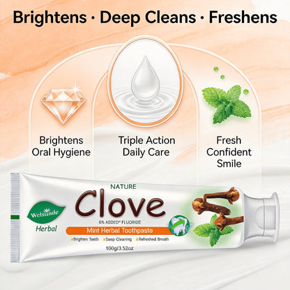 Herbal Toothpaste with Clove & Mint – Fluoride Free Deep Cleaning Whitening Toothpaste for Sensitive Gums, Natural Breath Freshener with Herbal Extracts, Daily & Travel Oral Care for Adults & Kids