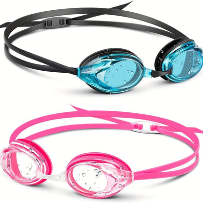Anti-Fog Swim Goggles with Adjustable Silicone Nose Bridge & Head Strap – No-Leak Pool & Water Sports Swimming Goggles for Adults, Available in 1pc or 2pcs, Indoor & Outdoor Use