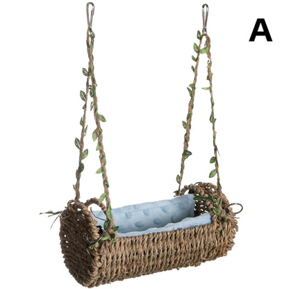 Parrot Nest with Mat Rattan Swing Toy All Season Bird Hammock Hanging Perch for Baby Parrots Cockatiels Conures Budgies Colorful Chain Included