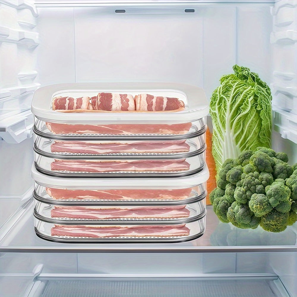 Stackable Refrigerator Organizer Containers 4-Tier with Lids – Meat Preservation Box, Food Storage for Vegetables, Fruits & Cooked Meats, Fridge Organization Set