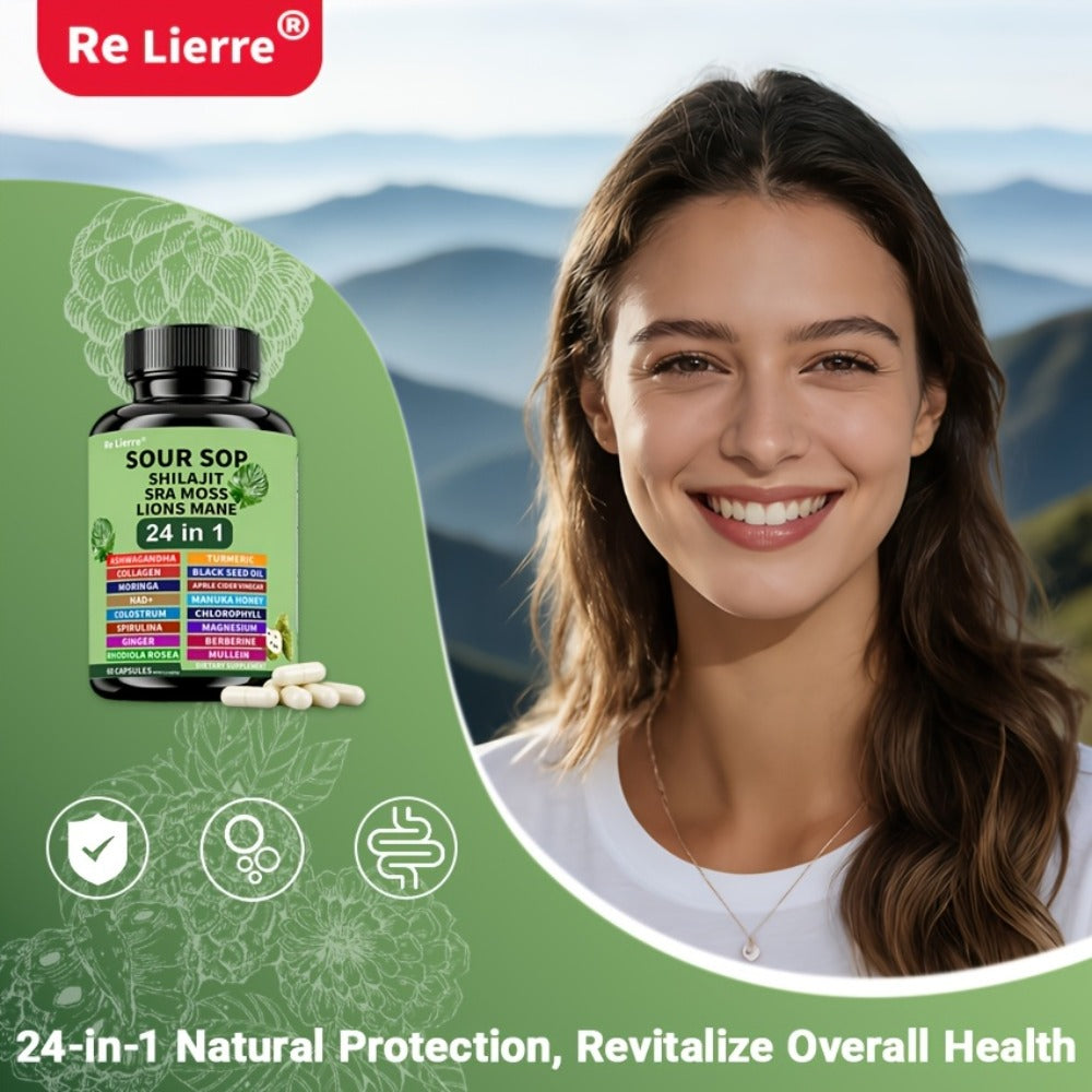 Sea Moss Capsules 24-in-1 with Soursop, Lion's Mane, Shilajit & 20 More Superfoods — Gut Health, Immune Support, Brain & Antioxidant Defense Formula for Women & Men