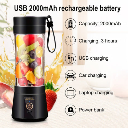 Portable Blender Cup USB Rechargeable 380ML - Mini Personal Blender with 6 Blades for Smoothies, Shakes & Juice, Compact Travel Blender for Office, Gym, Picnic & Outdoor, 5 Colors