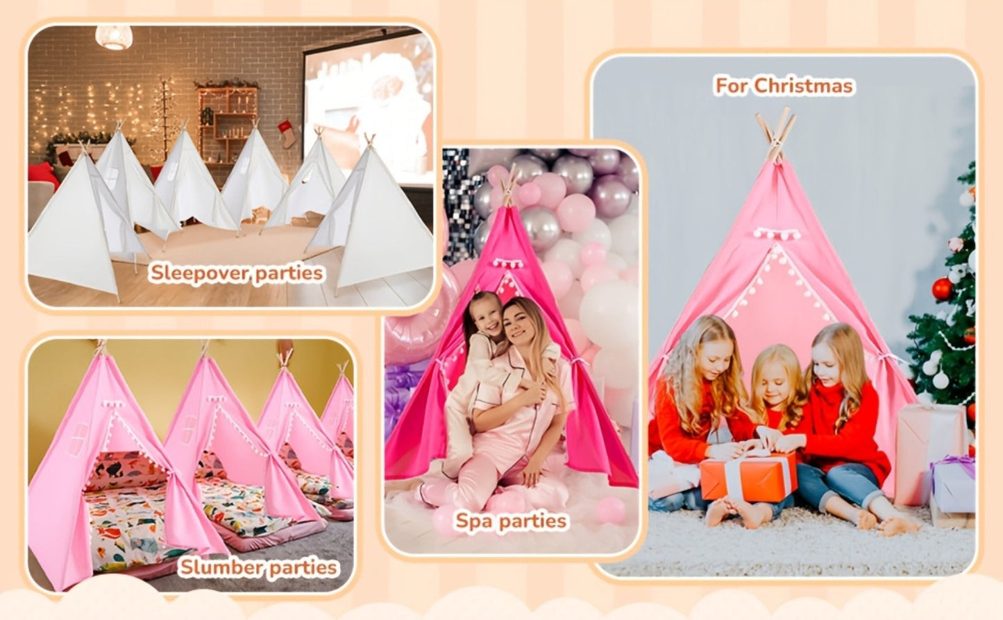 Kids Teepee Tent Indoor Outdoor Play Tent – Nordic Conical Princess Playhouse, Washable Kids Play Tent for Toddlers & Children | White, Blue, Pink, Star | Birthday Christmas Gift