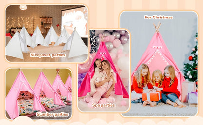 Kids Teepee Tent Indoor Outdoor Play Tent – Nordic Conical Princess Playhouse, Washable Kids Play Tent for Toddlers & Children | White, Blue, Pink, Star | Birthday Christmas Gift