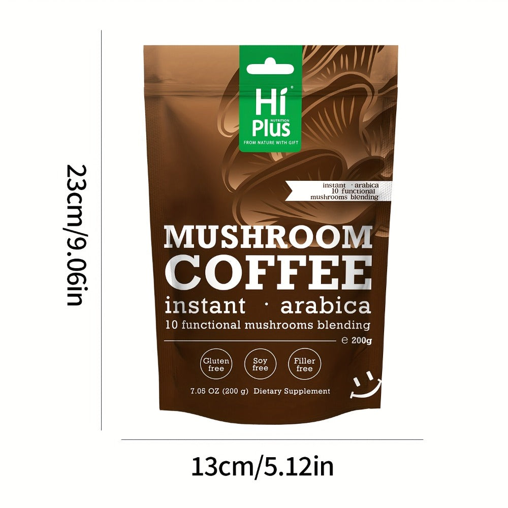 Instant Mushroom Coffee Powder 7oz with Lion's Mane Chaga Reishi Cordyceps Turkey Tail Arabica | 10 Superfood Blend for Focus Clean Energy & Immune Support | No Jitters Gluten-Free Soy-Free Dairy-Free