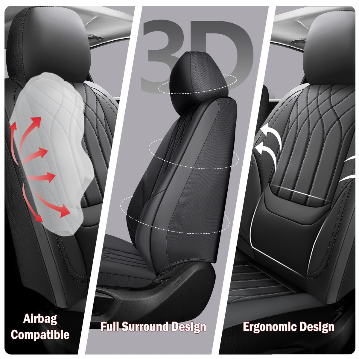 Full Coverage Pu Leather Car Seat Covers Full Set,Waterproof Seat Covers for Cars,SUVs Pick-up Truck, Car Seat Cushion,Car Seat Protector, Seat Cover with 5 Seats / 2 Seats
