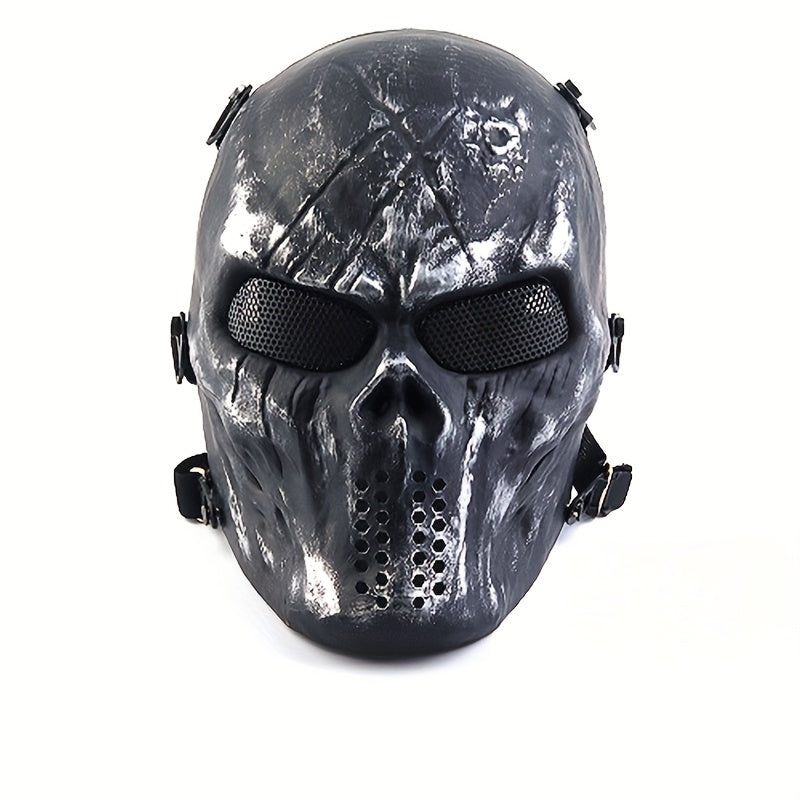 Skeleton Mask Halloween Costume Polyester Black White Camouflage Design for Adults Ages 18+ – Outdoor Cycling Cosplay Themed Party Role Play Accessory, Silvery Grey
