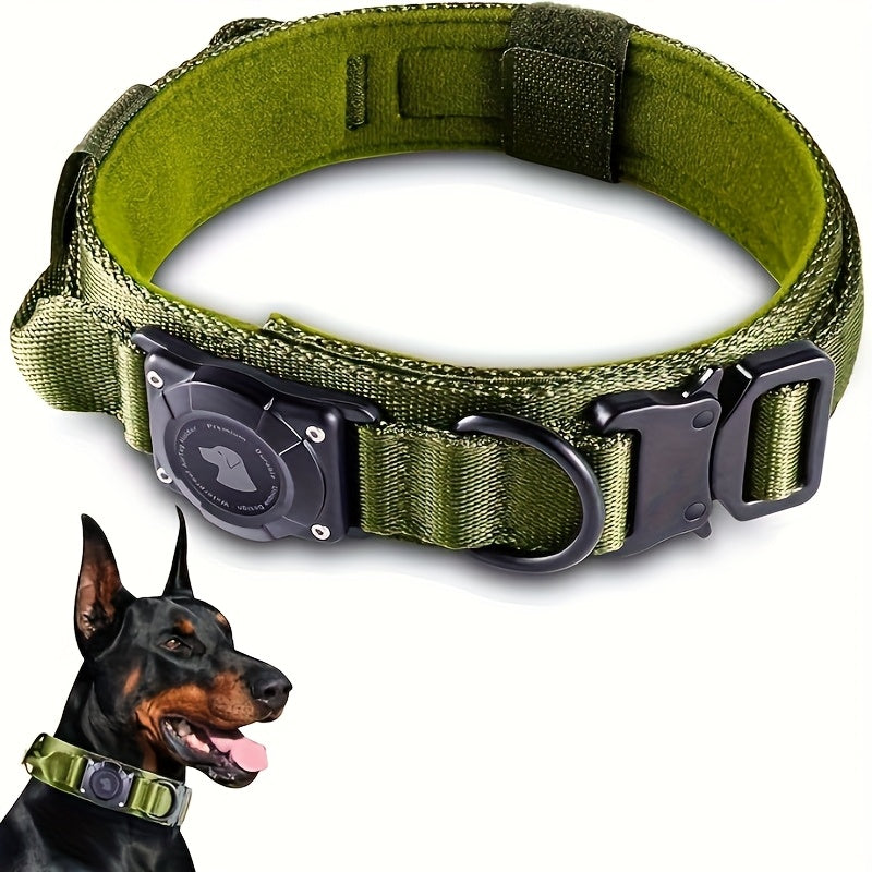 Tactical Dog Collar with AirTag Holder and Handle Adjustable Heavy Duty PC Case GPS Tracking Compatible for Medium Large Dogs M L XL 9 Colors No AirTag