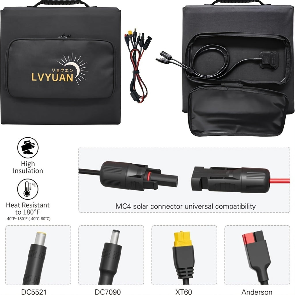 LVYUAN Portable Solar Panel Available in 120W, 200W, 300W, And 400W Options, Featuring a Foldable Design And High-Efficiency Monocrystalline Solar Cells with Up to 22.5% Efficiency, Ideal for Outdoor Activities, Boating, Camping