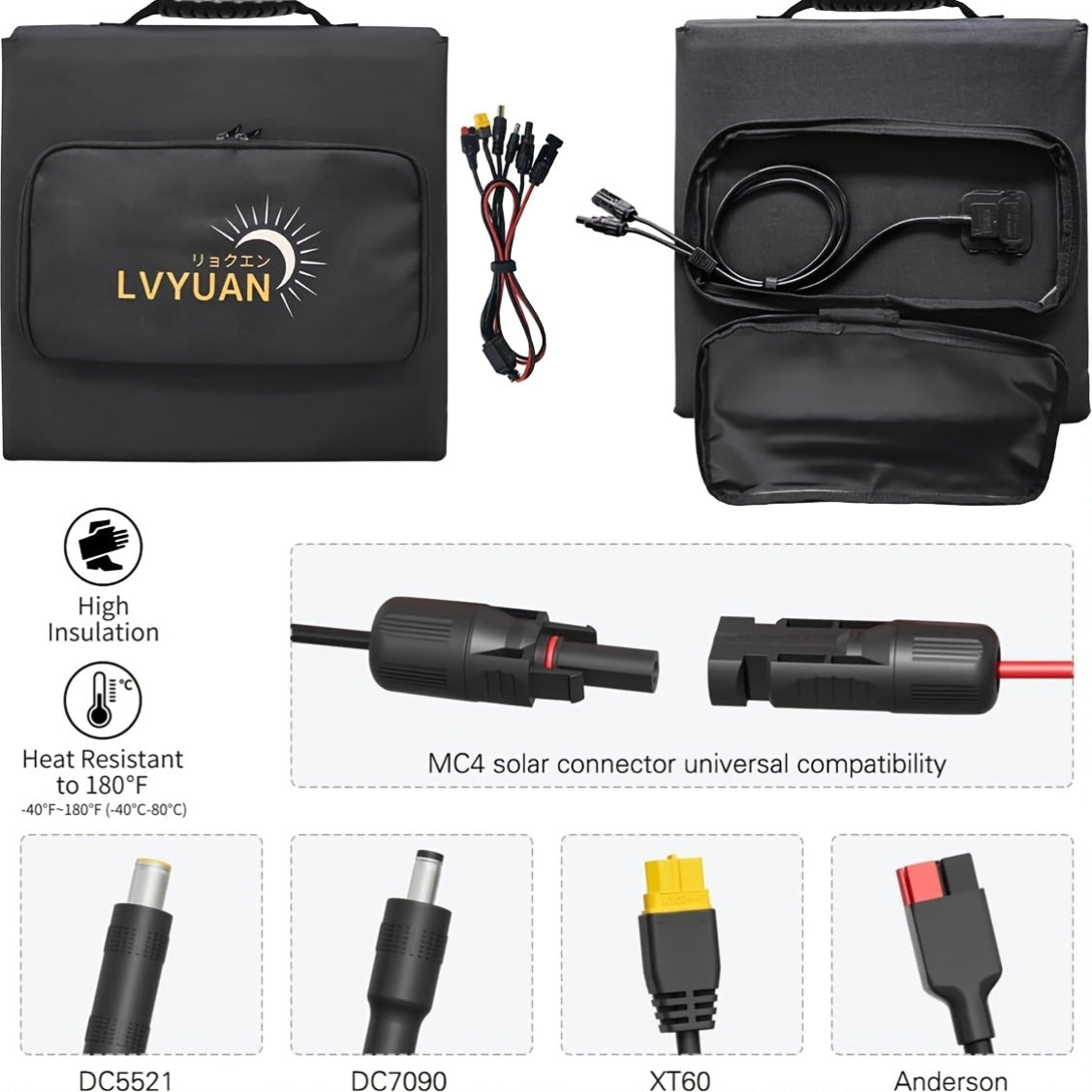 LVYUAN Portable Solar Panel Available in 120W, 200W, 300W, And 400W Options, Featuring a Foldable Design And High-Efficiency Monocrystalline Solar Cells with Up to 22.5% Efficiency, Ideal for Outdoor Activities, Boating, Camping