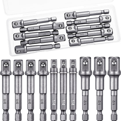 Impact Socket Adapter Set 1/2 3/8 1/4 Inch - Hex Shank to Square Drive Bit Adapter for Impact Driver & Drill, Automotive DIY Tool Extension