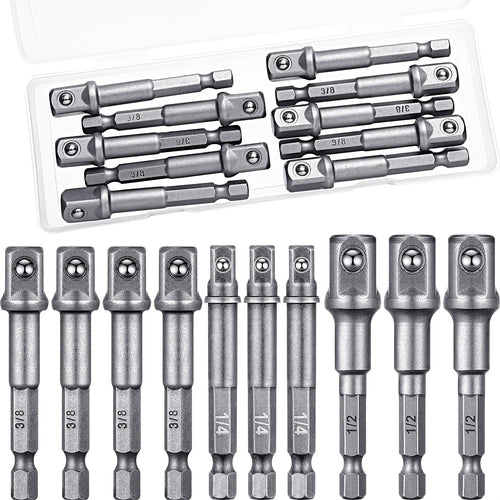 Impact Socket Adapter Set 1/2 3/8 1/4 Inch - Hex Shank to Square Drive Bit Adapter for Impact Driver & Drill, Automotive DIY Tool Extension