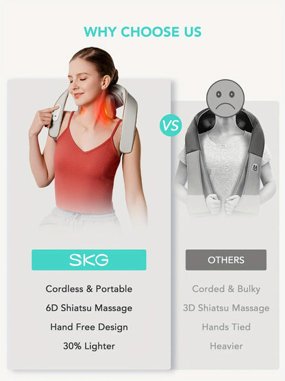 Neck Massager with Heat – 6D Shiatsu Cordless Deep Kneading Electric Massager for Neck, Shoulder, Back & Waist | 9 Modes, Hot Compress 40-45°C, 2200mAh Battery | Portable for Home, Office & Car