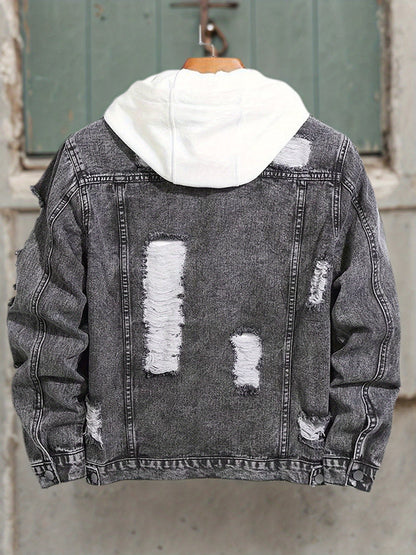 Men's Casual Street Style, with Ripped Details, Comfortable and Versatile, Suitable Casual Wear Trendy with Ripped Design, Made of Durable Snowflake Fabric