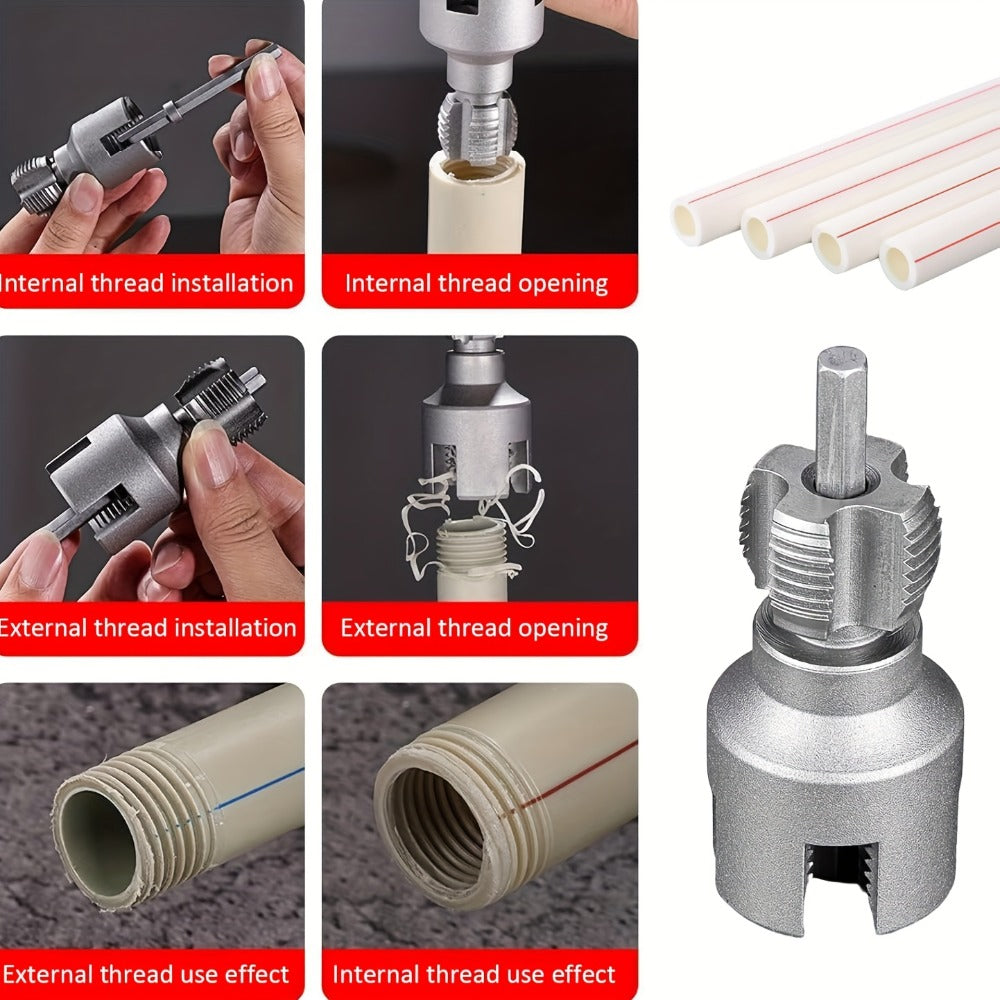 Pipe Thread Cutting Tool – High-Speed Steel Electric Drill Compatible PVC & Steel Pipe Threader, Inside & Outside Threading for 1/2" & 3/4" Pipes, Professional Plumbing & DIY Kit